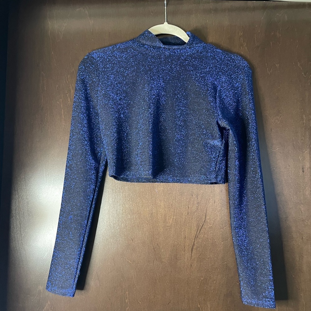 Sparkly electric blue long sleeve crop top